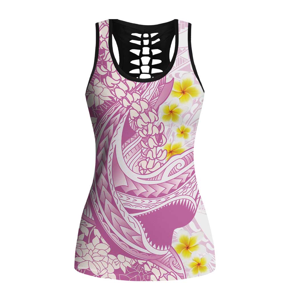 Purple Hawaii Shark Tattoo Hollow Tank Top Puakenikeni Lei Plumeria Polynesian Pattern