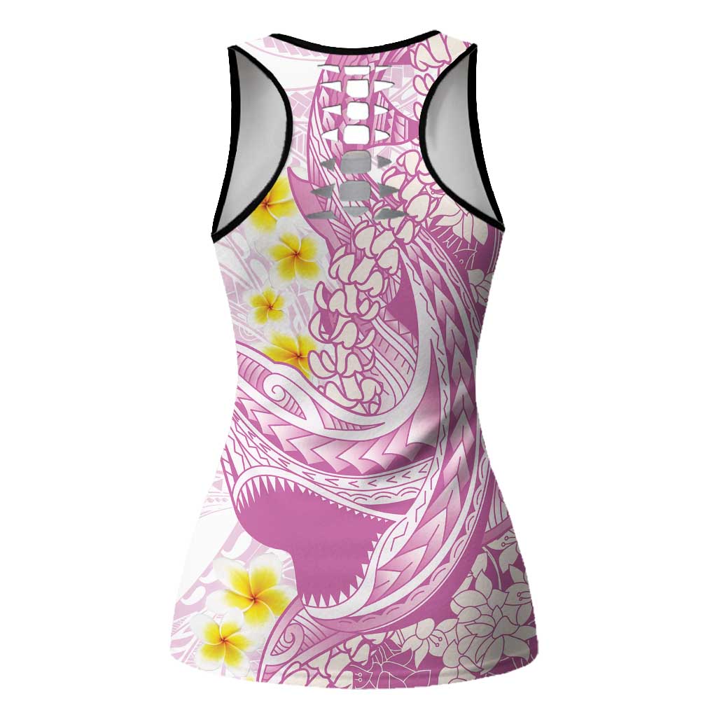 Purple Hawaii Shark Tattoo Hollow Tank Top Puakenikeni Lei Plumeria Polynesian Pattern