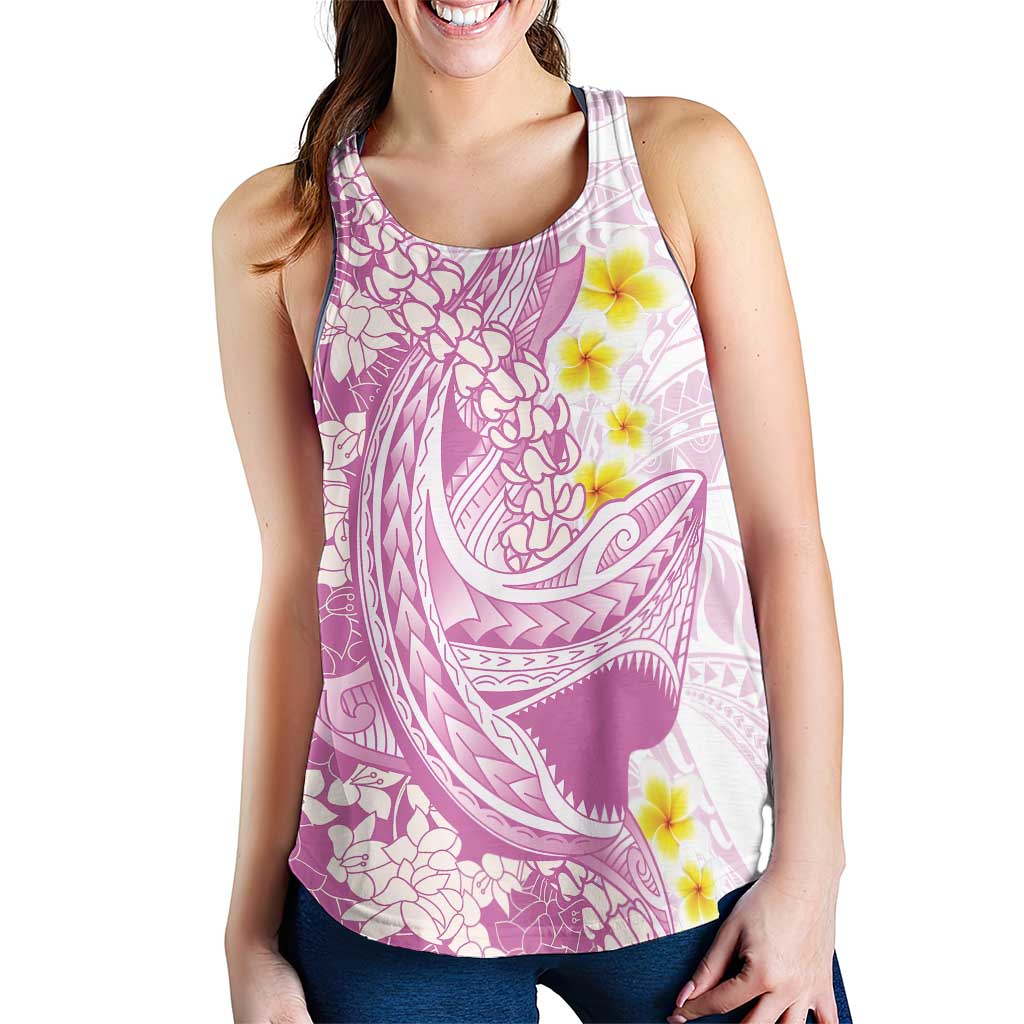 Purple Hawaii Shark Tattoo Women Racerback Tank Puakenikeni Lei Plumeria Polynesian Pattern