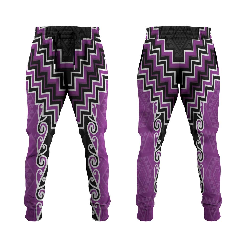 Purple Niho Taniwha Mix Poutama Jogger Pants Unique Taniko Aotearoa - Polynesian Pride