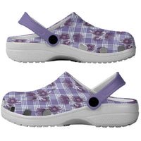 Purple Palaka Hawaii Clogs Shoes Hawaiian Lehua Blossoms