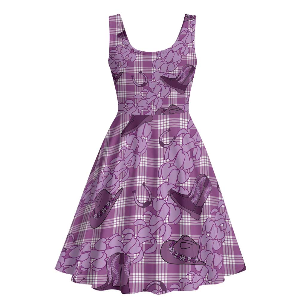 Purple Palaka Hawaii Cowboy Midi Dress Puakenikeni Lei Paniolo Papale Seamless Vibes LT14 - Polynesian Pride