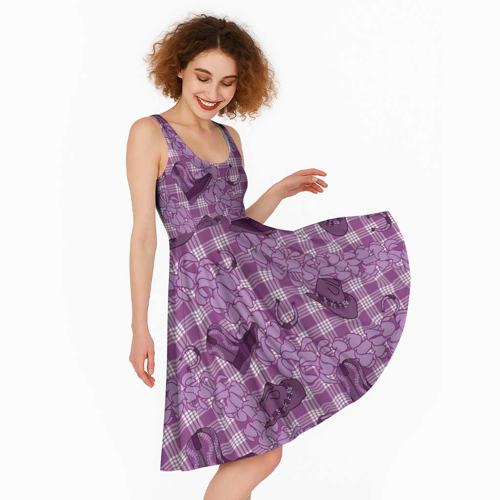 Purple Palaka Hawaii Cowboy Midi Dress Puakenikeni Lei Paniolo Papale Seamless Vibes LT14 - Polynesian Pride