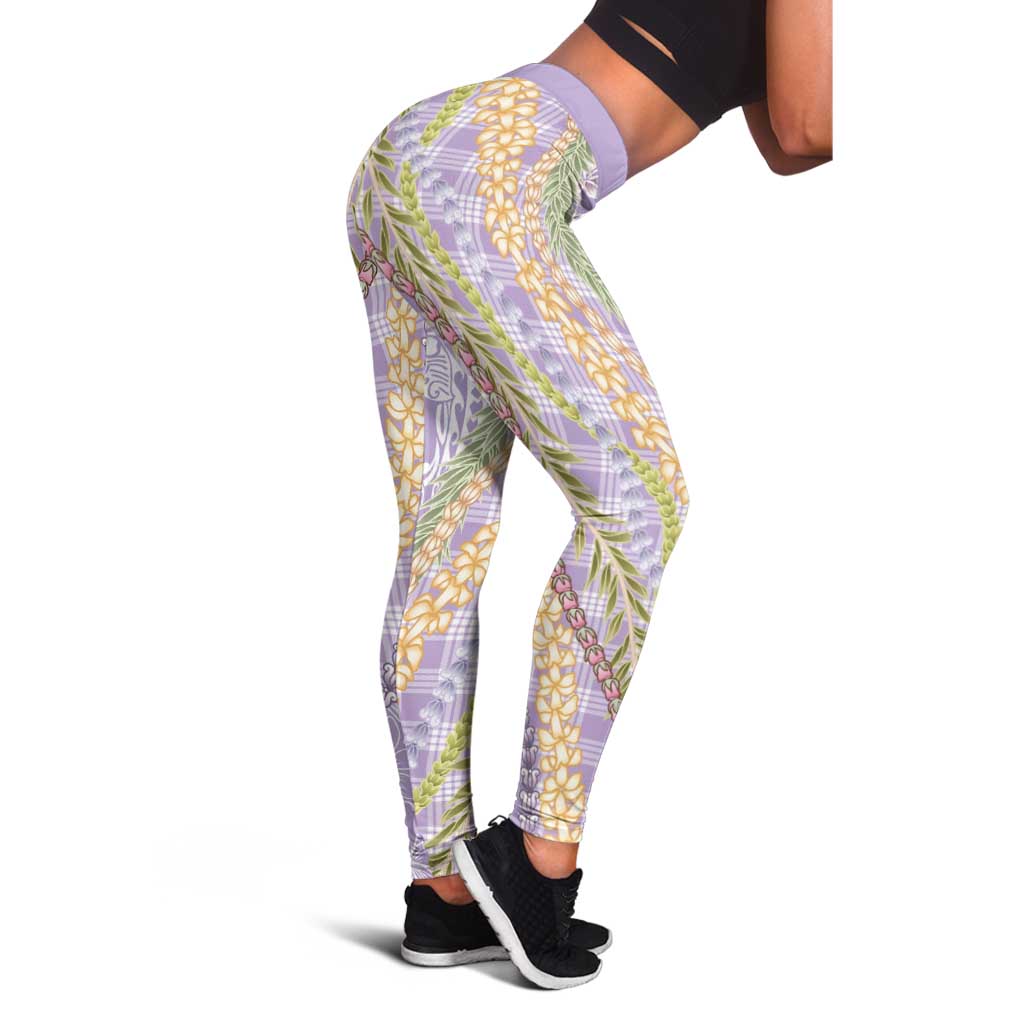 Purple Palaka Hawaii Leis Leggings Hawaiian-plaid Elegant Tropical Vibes - Polynesian Pride