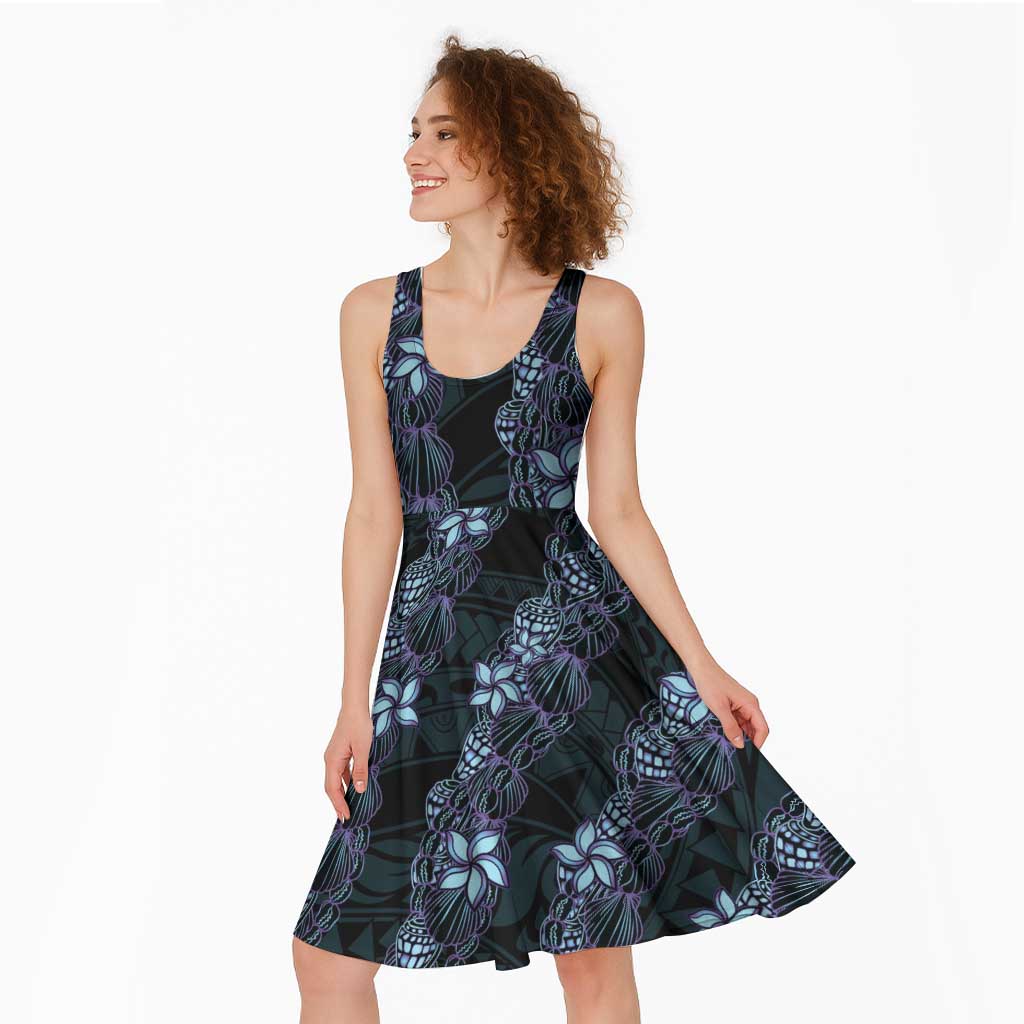 Purple Paradise Hawaii Shell Lei Midi Dress Hawaiian Sunrise Shell Hebrew Cone Plumeria - Polynesian Pride