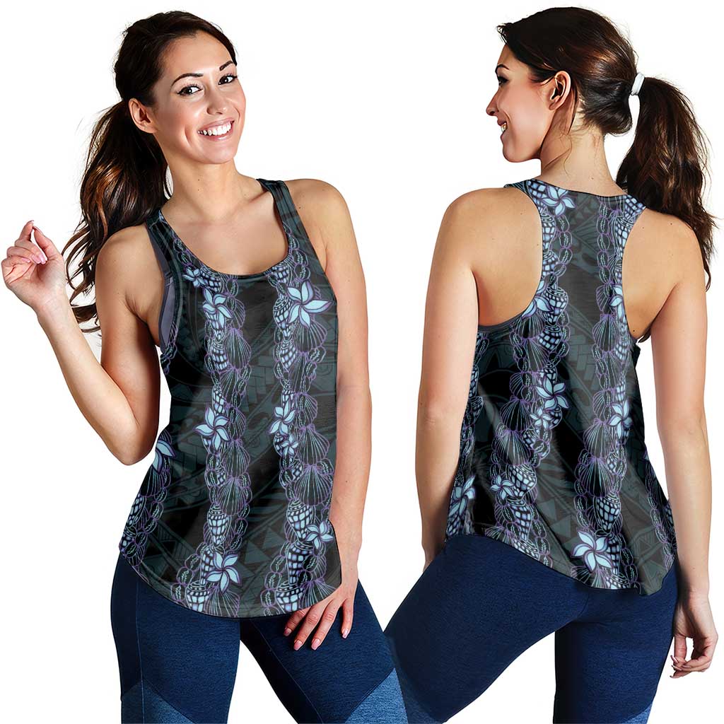Purple Paradise Hawaii Shell Lei Women Racerback Tank Hawaiian Sunrise Shell Hebrew Cone Plumeria - Polynesian Pride