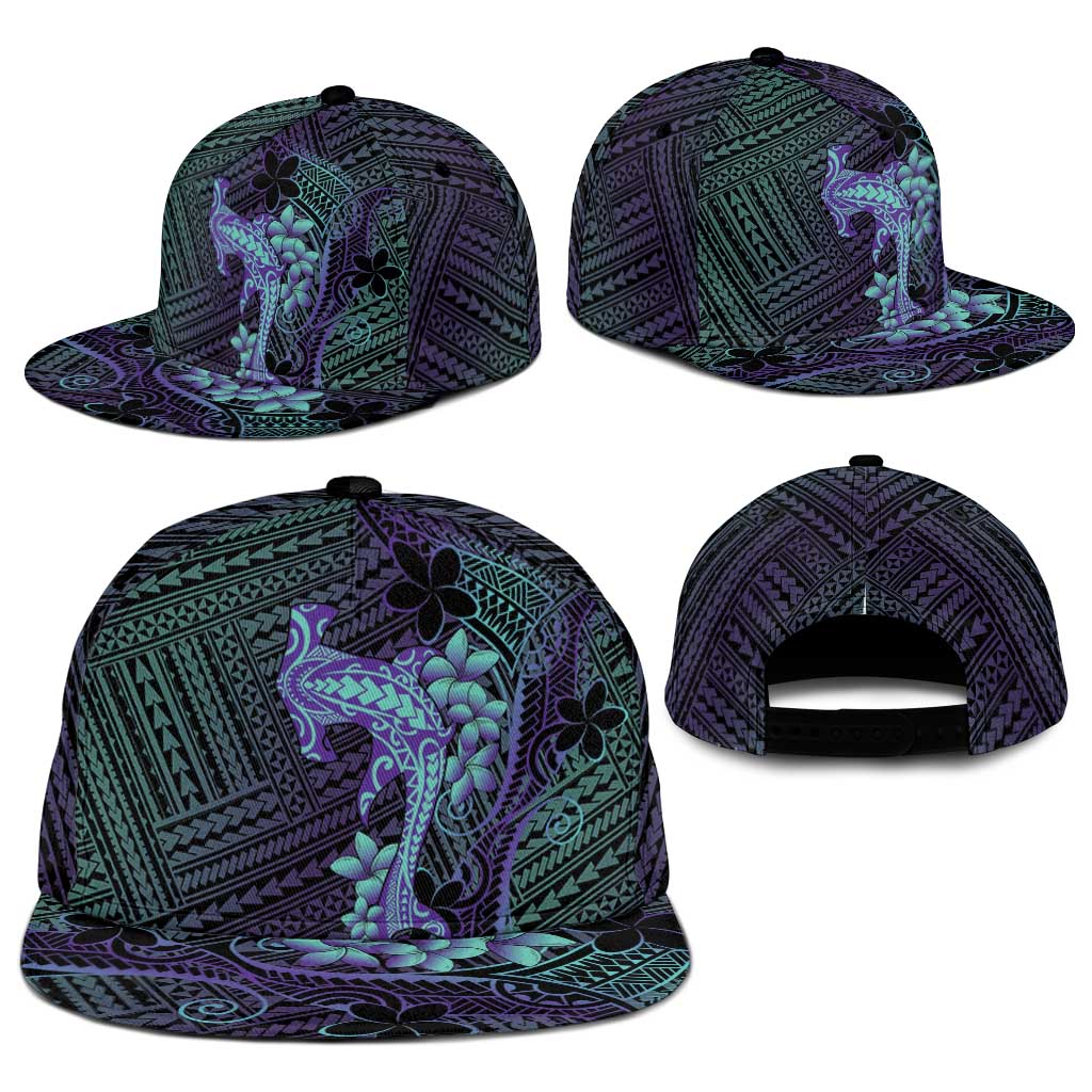Purple Paradise Hawaii Snapback Cap Hammerhead Shark Tattoo Curve Polynesian - Polynesian Pride