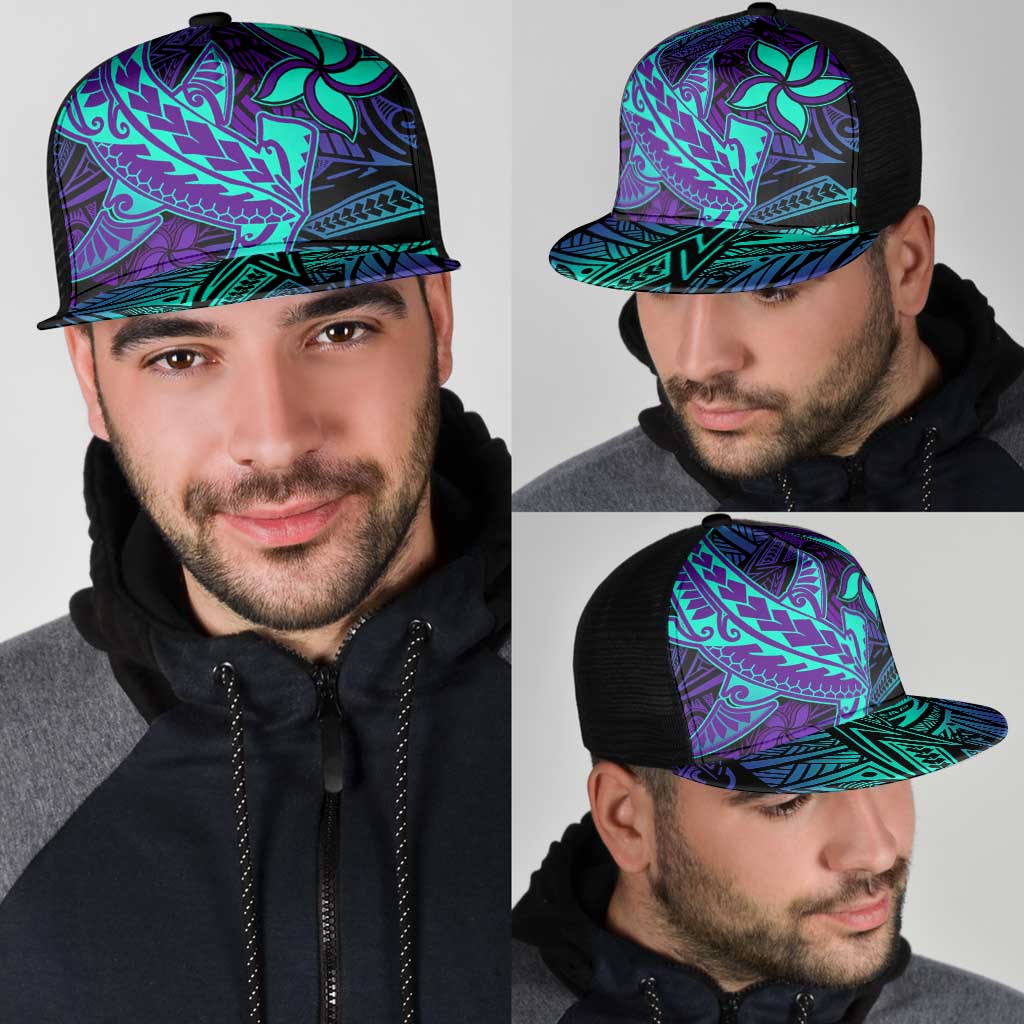 Purple Paradise Polynesian Mesh Trucker Cap Hawaiian Tribal Hammerhead Shark - Polynesian Pride