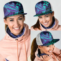 Purple Paradise Polynesian Mesh Trucker Cap Hawaiian Tribal Hammerhead Shark - Polynesian Pride