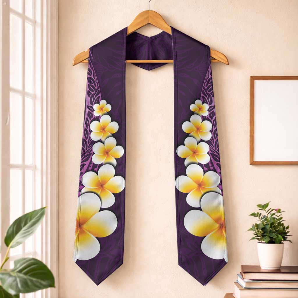 Purple Polynesia Graduation Stole Plumeria Tropical Leaves With Galaxy Polynesian Art