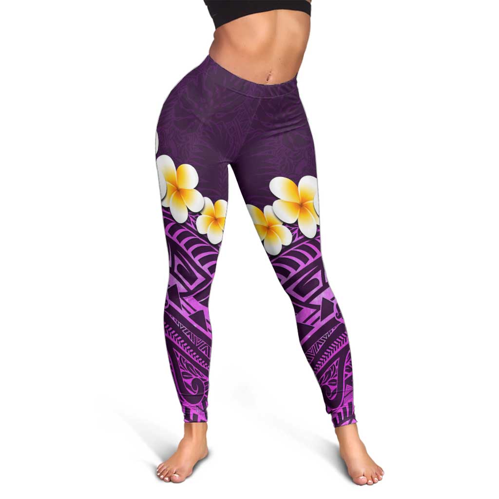 Purple Polynesia Leggings Plumeria Tropical Leaves With Galaxy Polynesian Art - Polynesian Pride