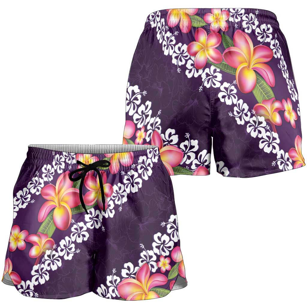 Purple Polynesia Shorts for Women Plumeria With Hibiscus Pattern Tropical Vibes - Polynesian Pride