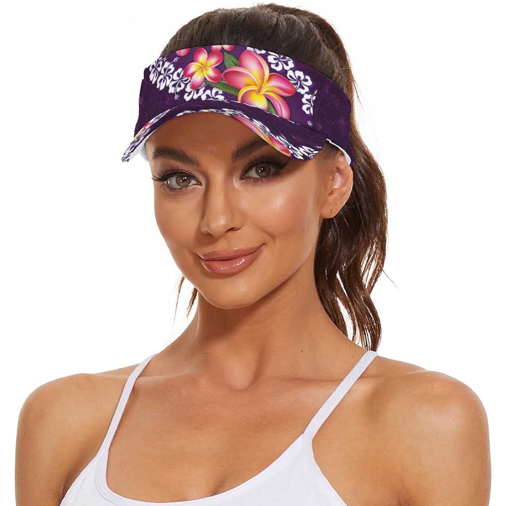 Purple Polynesia Sun Visor Cap Plumeria With Hibiscus Pattern Tropical Vibes LT14 - Polynesian Pride