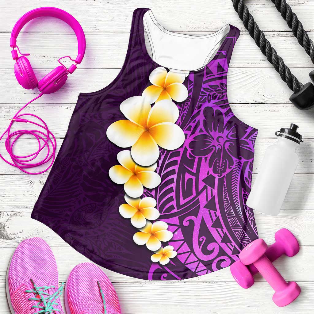 Purple Polynesia Women Racerback Tank Plumeria Tropical Leaves With Galaxy Polynesian Art LT14 Purple - Polynesian Pride