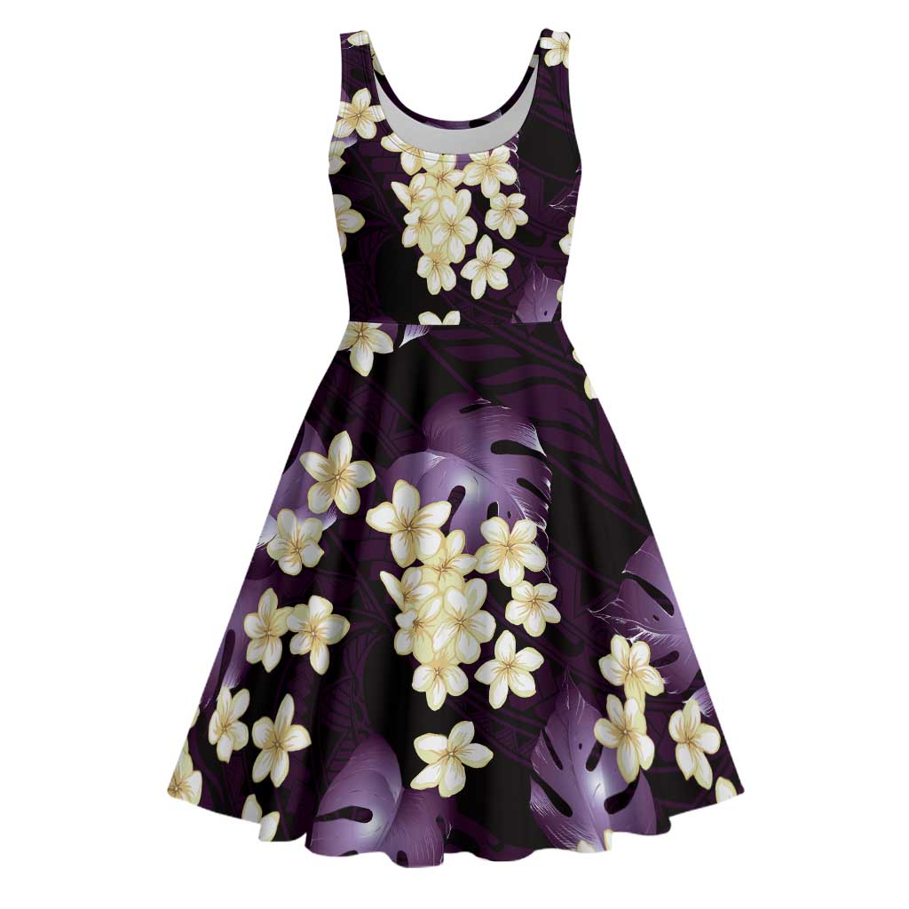 Purple Tropical Hawaii Midi Dress Seamless Monstera Plumeria Hawaiian Pattern - Polynesian Pride