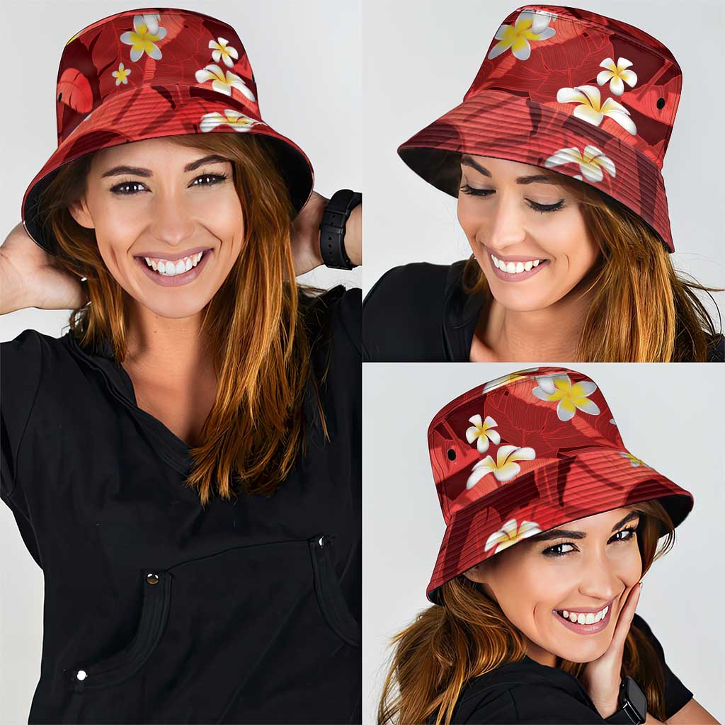 Red Banana Leaf Hawaii Bucket Hat Lau Maia Plumeria Tropical Summer Vibes LT14 - Polynesian Pride