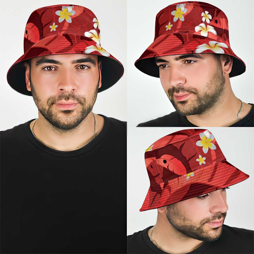 Red Banana Leaf Hawaii Bucket Hat Lau Maia Plumeria Tropical Summer Vibes LT14 - Polynesian Pride