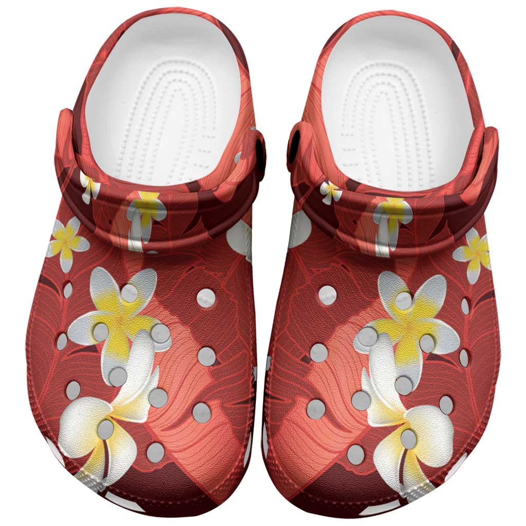 Red Banana Leaf Hawaii Clogs Shoes Lau Maia Plumeria Tropical Summer Vibes LT14 Red - Polynesian Pride