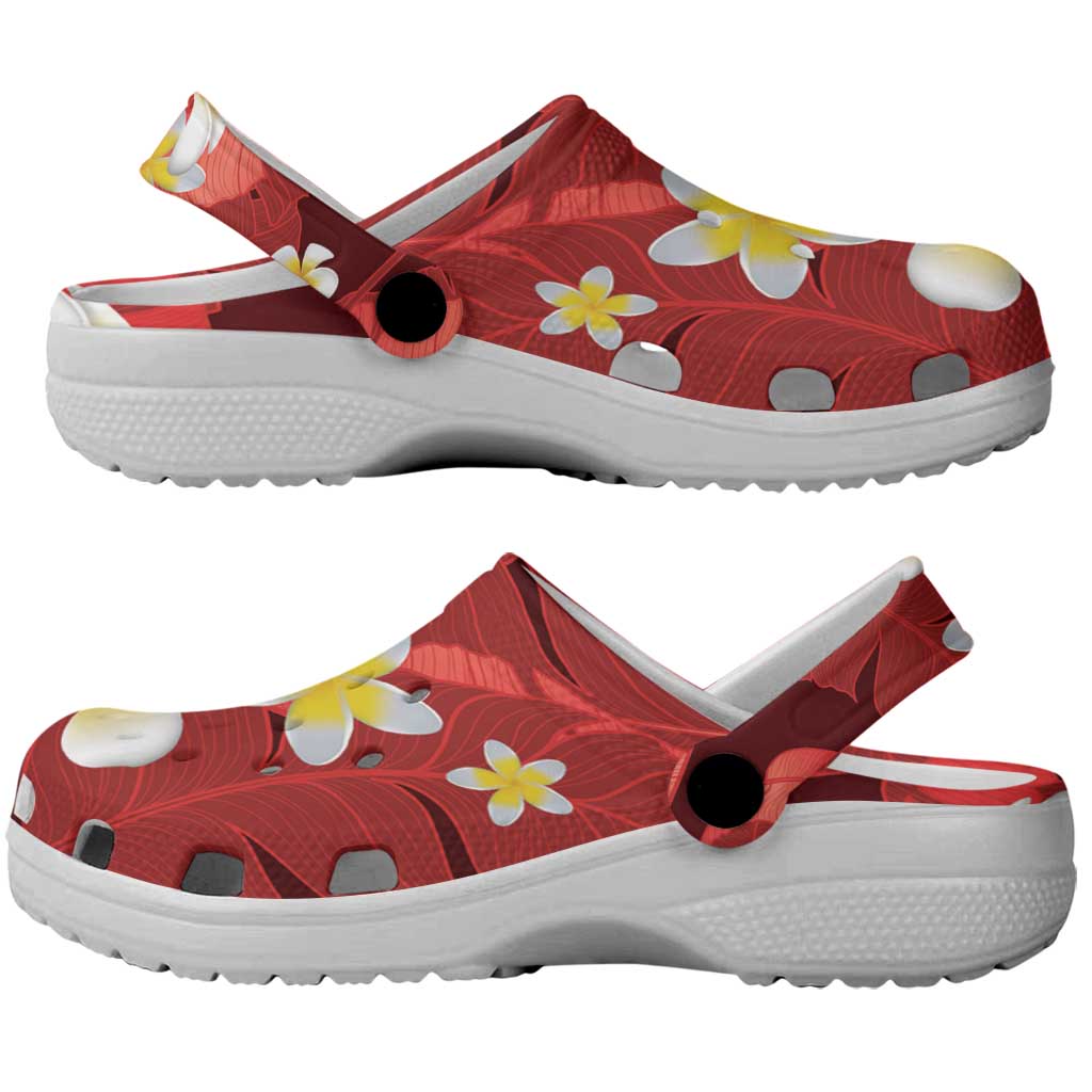 Red Banana Leaf Hawaii Clogs Shoes Lau Maia Plumeria Tropical Summer Vibes LT14 - Polynesian Pride