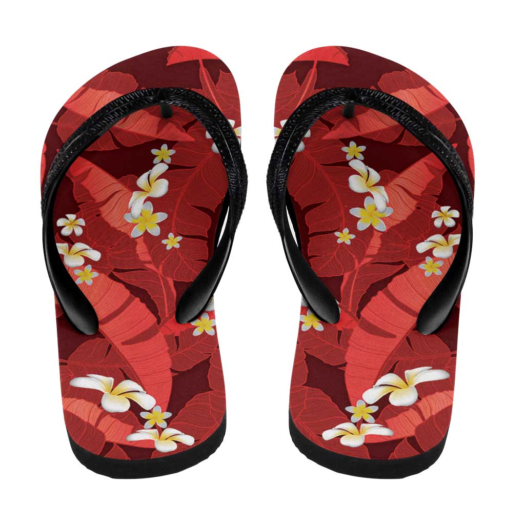 Red Banana Leaf Hawaii Flip Flops Lau Maia Plumeria Tropical Summer Vibes LT14 - Polynesian Pride