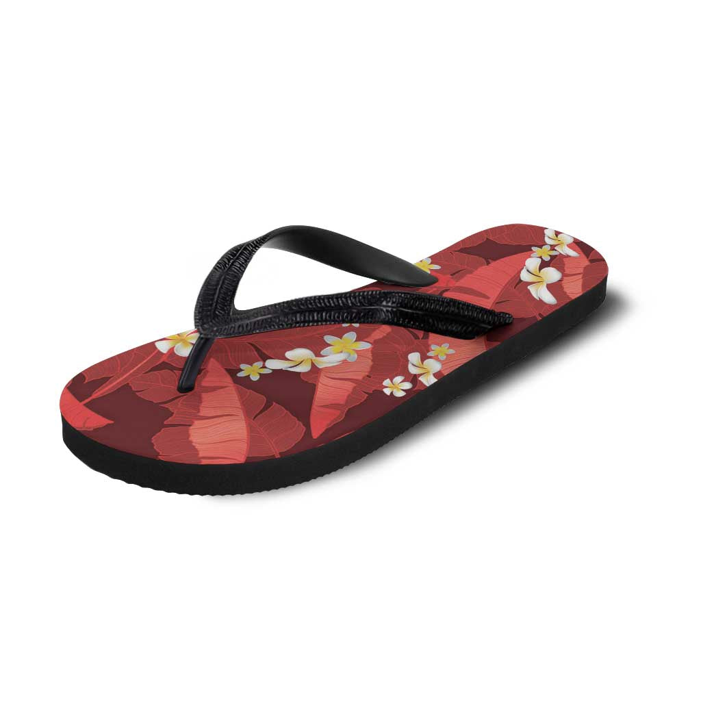 Red Banana Leaf Hawaii Flip Flops Lau Maia Plumeria Tropical Summer Vibes LT14 - Polynesian Pride