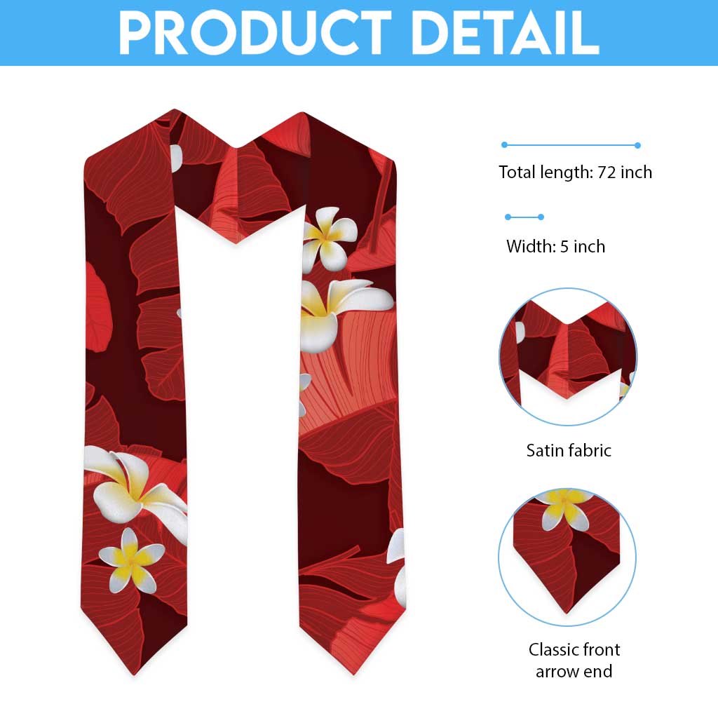 Red Banana Leaf Hawaii Graduation Stole Lau Maia Plumeria Tropical Summer Vibes LT14 - Polynesian Pride