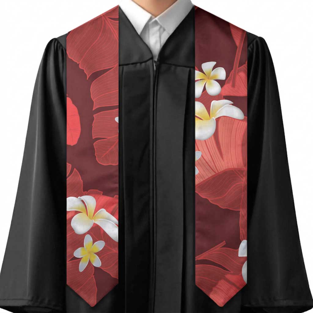 Red Banana Leaf Hawaii Graduation Stole Lau Maia Plumeria Tropical Summer Vibes LT14 - Polynesian Pride