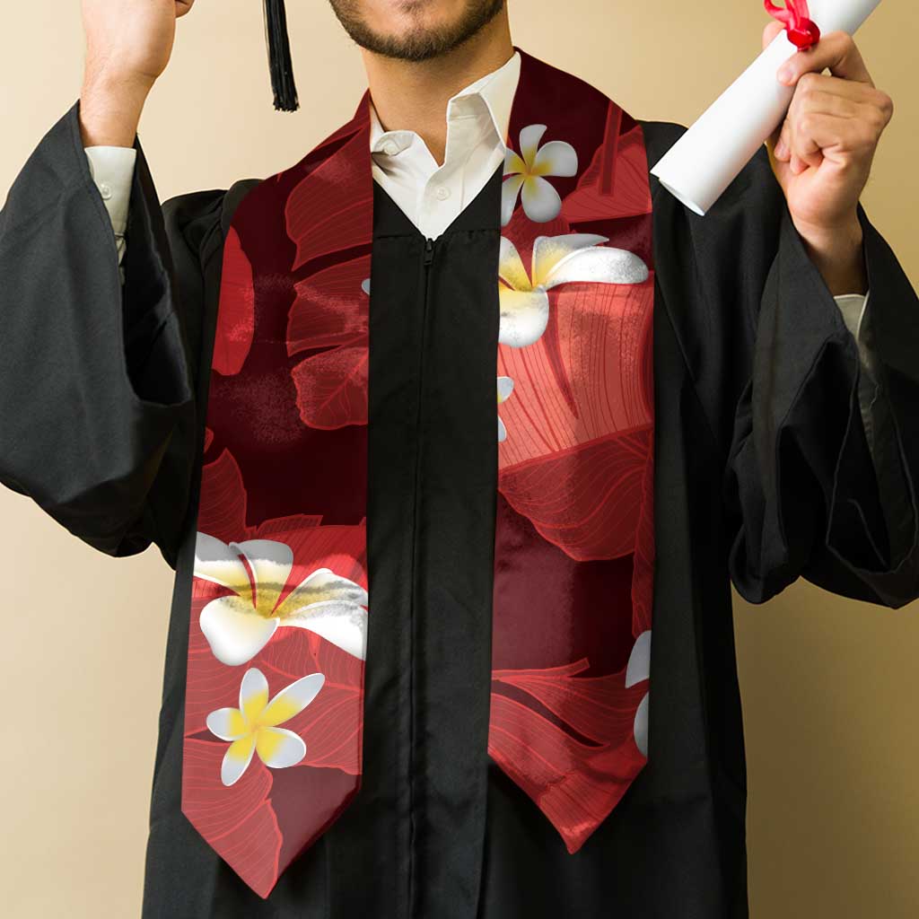 Red Banana Leaf Hawaii Graduation Stole Lau Maia Plumeria Tropical Summer Vibes LT14 - Polynesian Pride