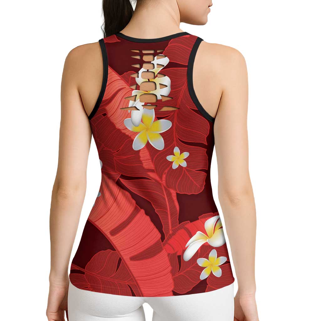 Red Banana Leaf Hawaii Hollow Tank Top Lau Maia Plumeria Tropical Summer Vibes LT14 - Polynesian Pride
