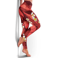 Red Banana Leaf Hawaii Leggings Lau Maia Plumeria Tropical Summer Vibes LT14 - Polynesian Pride