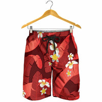 Red Banana Leaf Hawaii Shorts for Men Lau Maia Plumeria Tropical Summer Vibes LT14 - Polynesian Pride