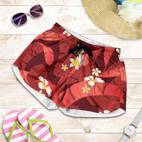 Red Banana Leaf Hawaii Shorts for Women Lau Maia Plumeria Tropical Summer Vibes LT14 Red - Polynesian Pride