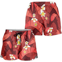 Red Banana Leaf Hawaii Shorts for Women Lau Maia Plumeria Tropical Summer Vibes LT14 - Polynesian Pride