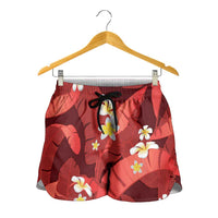 Red Banana Leaf Hawaii Shorts for Women Lau Maia Plumeria Tropical Summer Vibes LT14 - Polynesian Pride