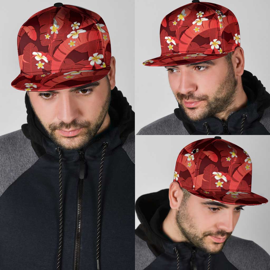 Red Banana Leaf Hawaii Snapback Cap Lau Maia Plumeria Tropical Summer Vibes LT14 - Polynesian Pride