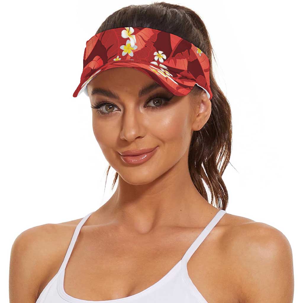 Red Banana Leaf Hawaii Sun Visor Cap Lau Maia Plumeria Tropical Summer Vibes LT14 - Polynesian Pride