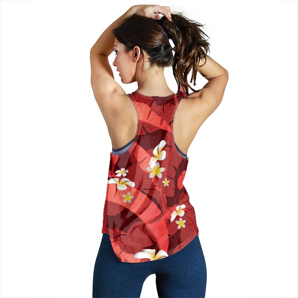 Red Banana Leaf Hawaii Women Racerback Tank Lau Maia Plumeria Tropical Summer Vibes LT14 - Polynesian Pride