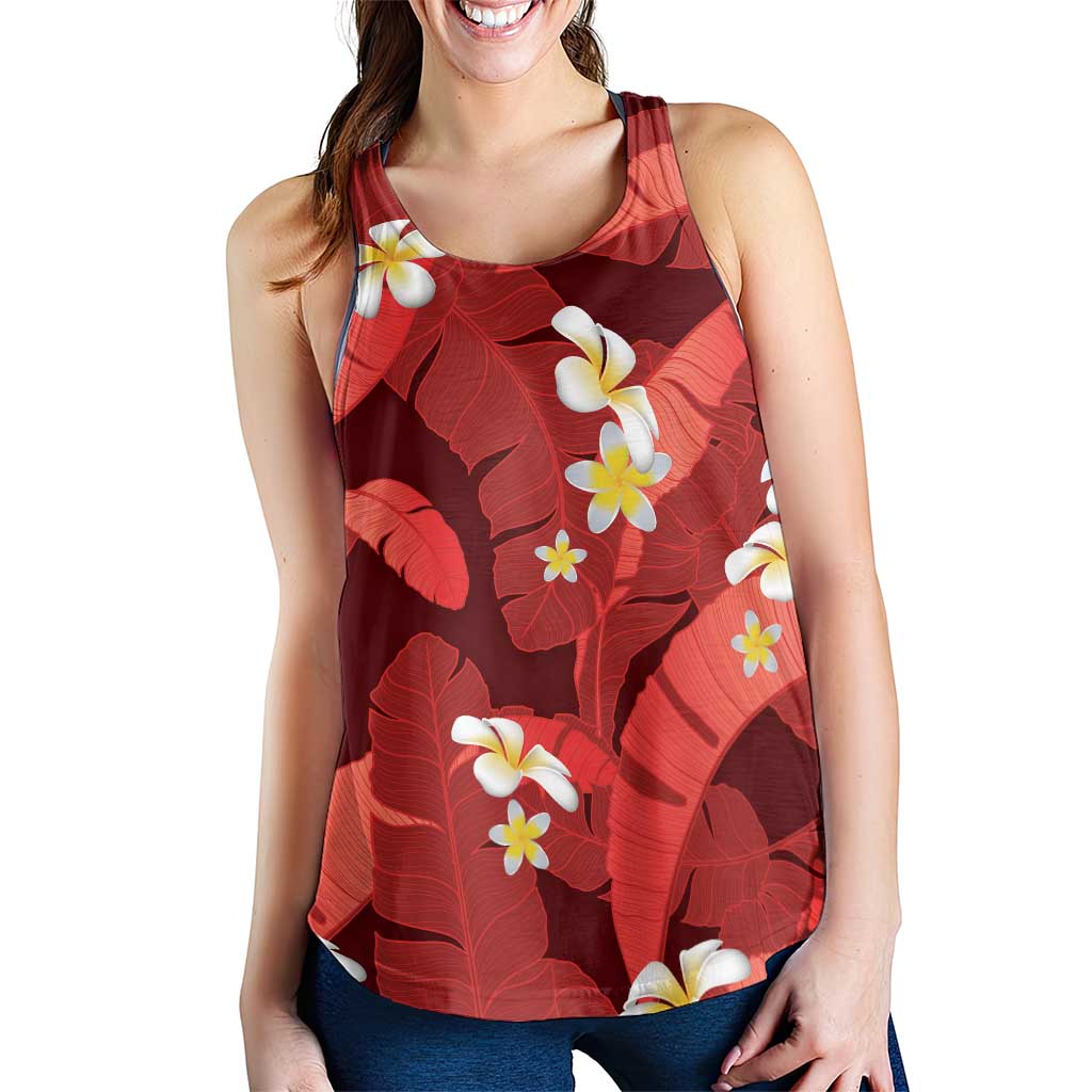 Red Banana Leaf Hawaii Women Racerback Tank Lau Maia Plumeria Tropical Summer Vibes LT14 - Polynesian Pride