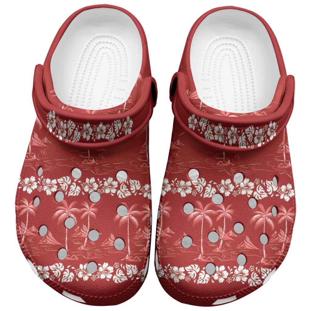 Red Hawaii Palm Tree Hibiscus Clogs Shoes Fantasy Summer Vibe LT01 Red - Polynesian Pride