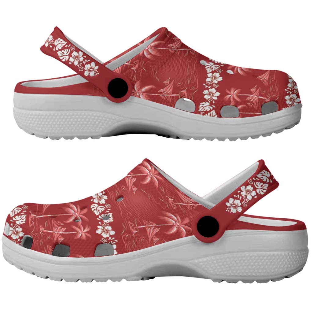 Red Hawaii Palm Tree Hibiscus Clogs Shoes Fantasy Summer Vibe LT01 - Polynesian Pride
