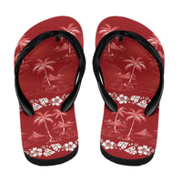 Red Hawaii Palm Tree Hibiscus Flip Flops Fantasy Summer Vibe