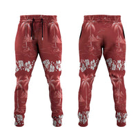 Red Hawaii Palm Tree Hibiscus Jogger Pants Fantasy Summer Vibe LT01 Red - Polynesian Pride