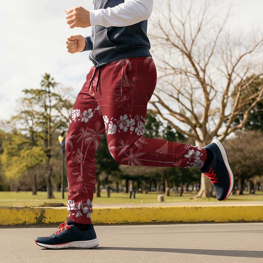 Red Hawaii Palm Tree Hibiscus Jogger Pants Fantasy Summer Vibe LT01 - Polynesian Pride