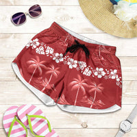 Red Hawaii Palm Tree Hibiscus Shorts for Women Fantasy Summer Vibe LT01 Red - Polynesian Pride