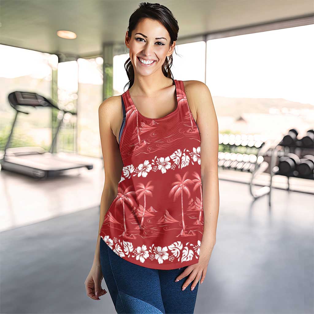 Red Hawaii Palm Tree Hibiscus Women Racerback Tank Fantasy Summer Vibe LT01 - Polynesian Pride