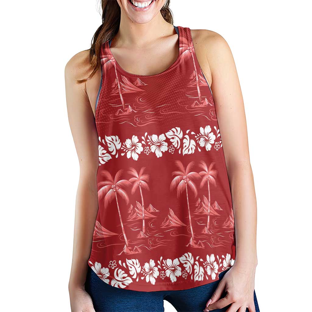 Red Hawaii Palm Tree Hibiscus Women Racerback Tank Fantasy Summer Vibe LT01 - Polynesian Pride