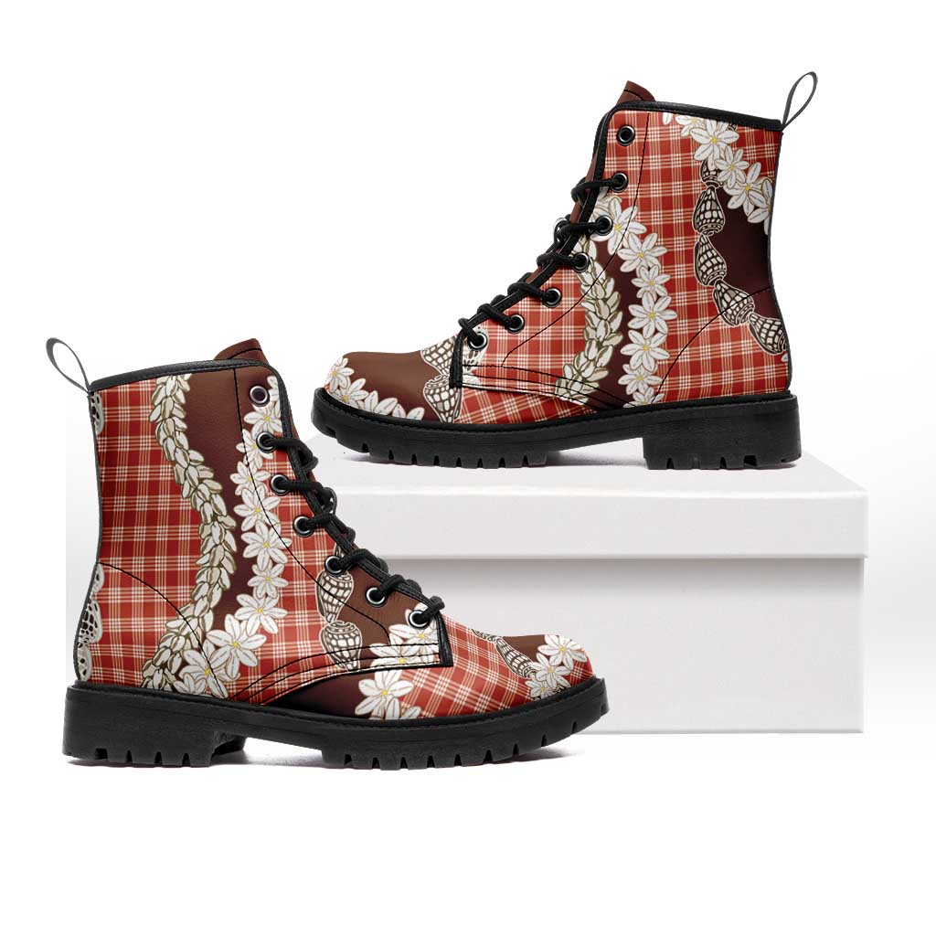 Red Hawaii Tiare and Shell Lei Leather Boots Hawaiian Palaka Luxury Vibes LT14 Red - Polynesian Pride