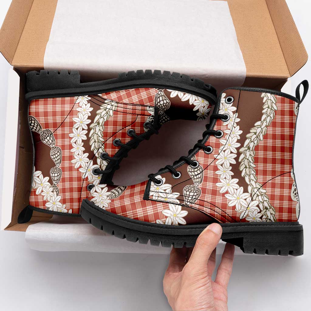 Red Hawaii Tiare and Shell Lei Leather Boots Hawaiian Palaka Luxury Vibes LT14 - Polynesian Pride
