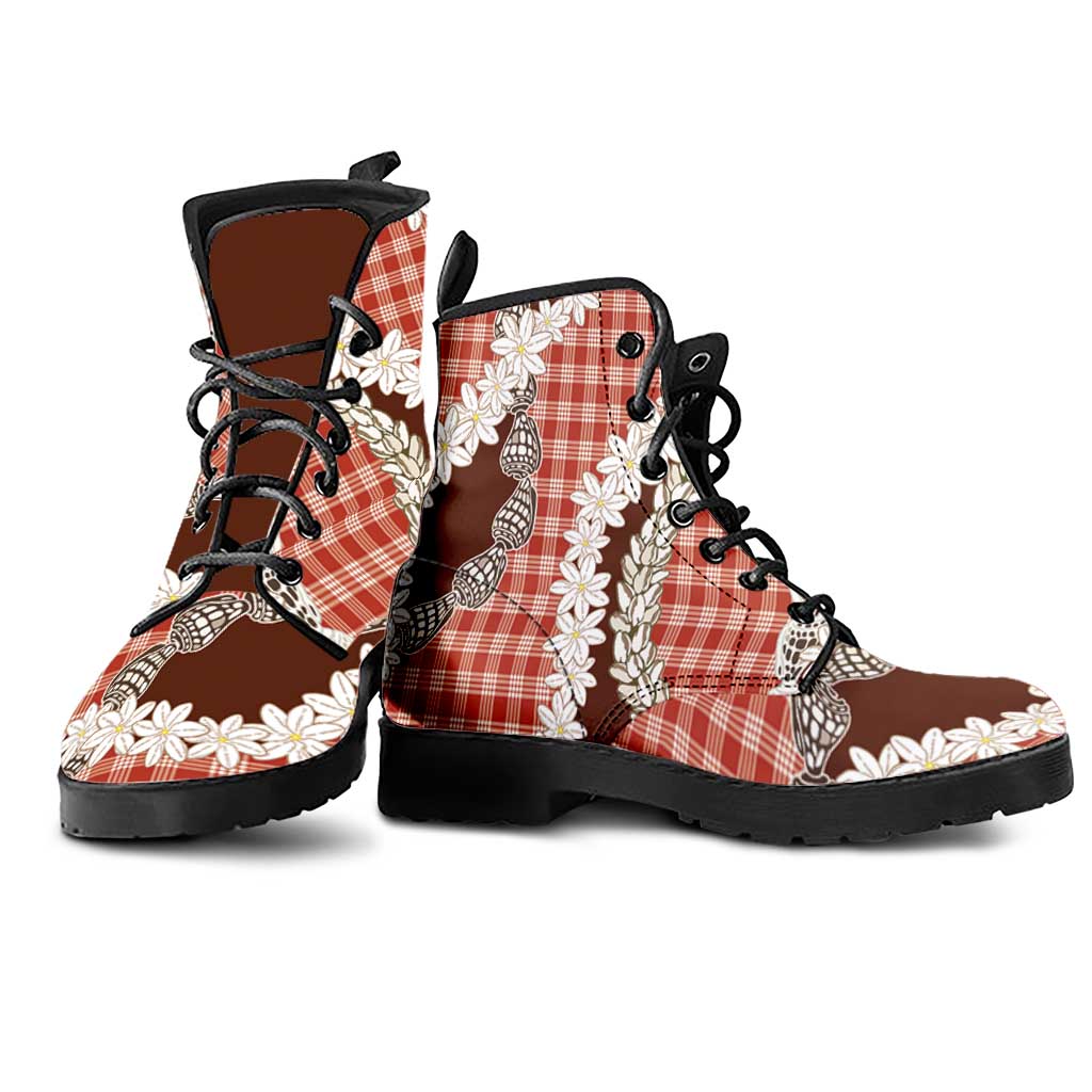 Red Hawaii Tiare and Shell Lei Leather Boots Hawaiian Palaka Luxury Vibes LT14 - Polynesian Pride