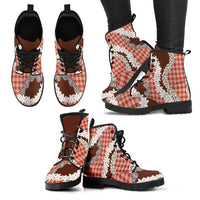 Red Hawaii Tiare and Shell Lei Leather Boots Hawaiian Palaka Luxury Vibes LT14 - Polynesian Pride